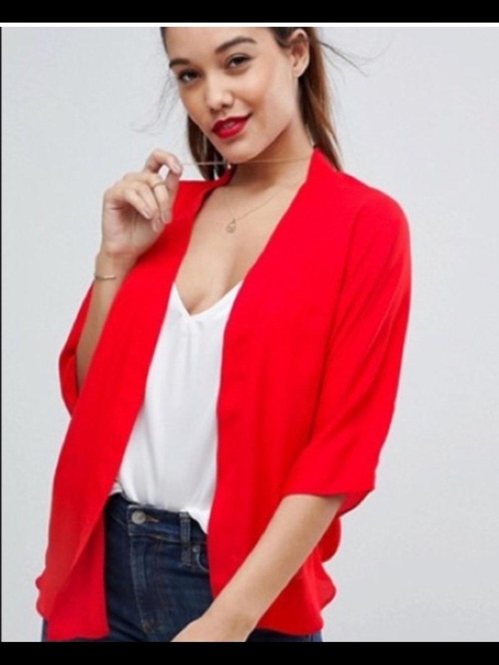 ASOS Red Open-Front Women's Sweater Cardigan Kimono
